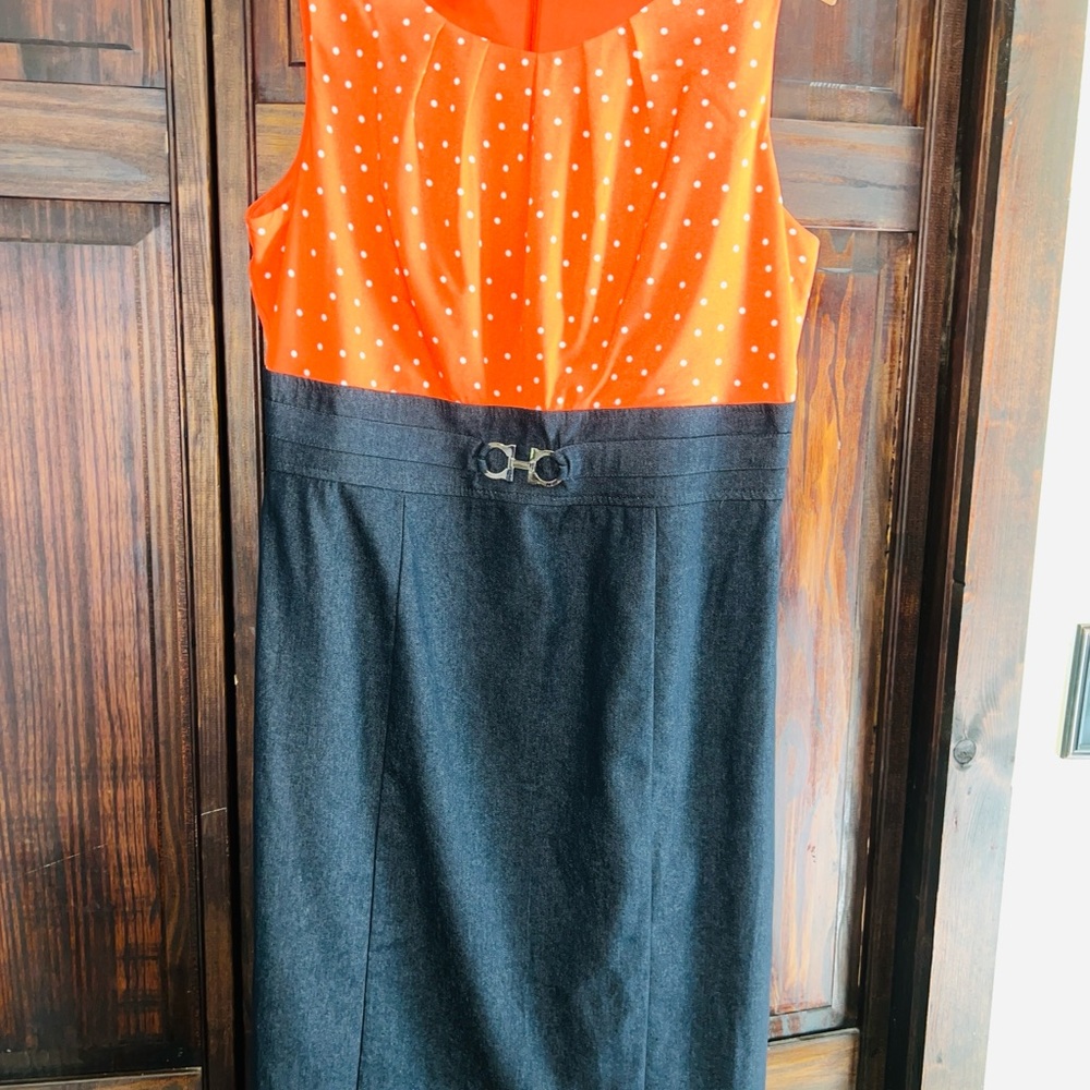 Dress‎ Barn Orange Dress with White Polka Dots